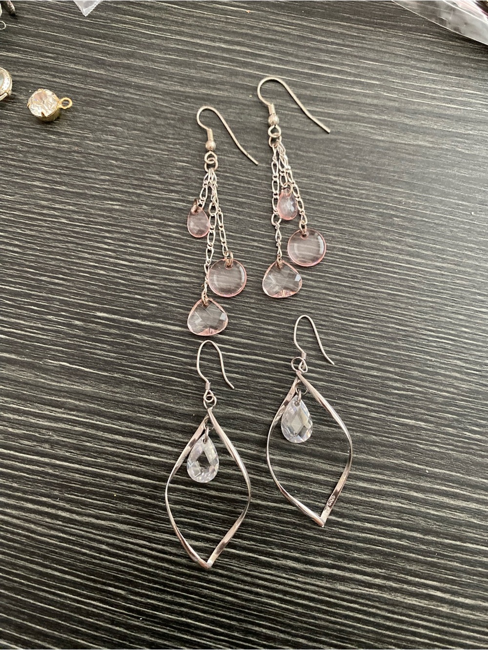 Rose Dangle  and Crystal Drop Earrings lot of two
